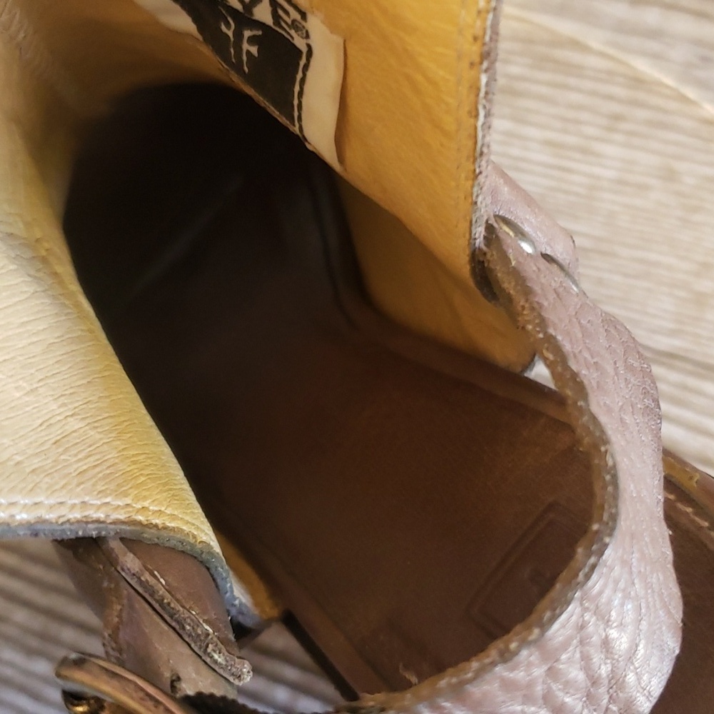 Frye Izzy Gray/brown Leather Open Toe Sling Back Harnes High Heel Booties 6 - Picture 8 of 8